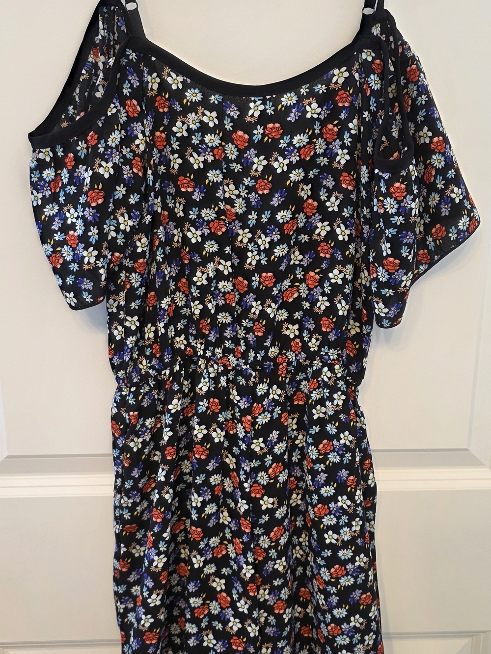 Xhilaration Black Floral Romper With Cold Shoulder Top
